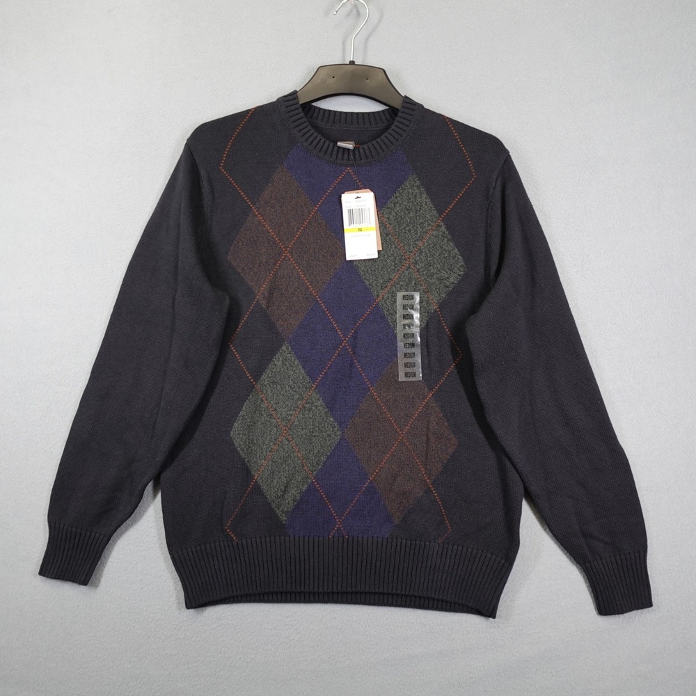 Dockers Sweater Mens Medium Black Argyle Crewneck Cotton Pullover 87231CS